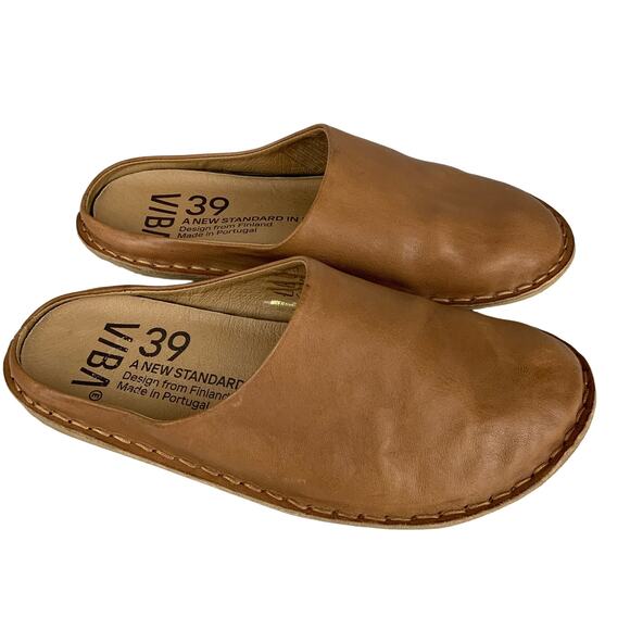 VIBAe Shoes - VIBAe Roma Leather Slip On Slide Mule Cognac Brown Women's Size 39